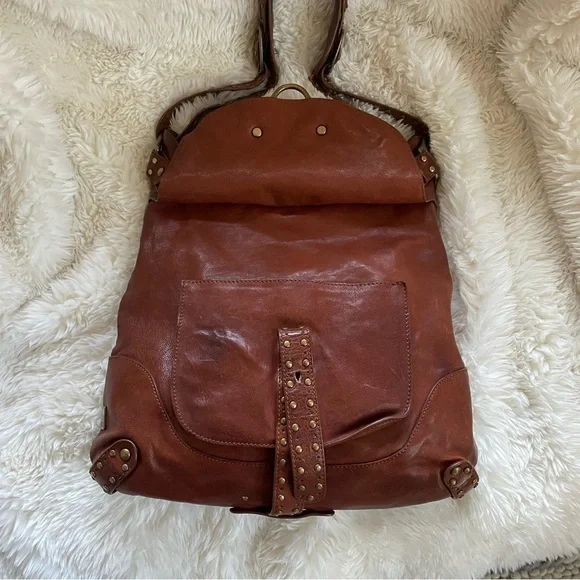 - Kooba Brown Leather Shoulder Bag with Brass Rivets - Picture 5 of 11